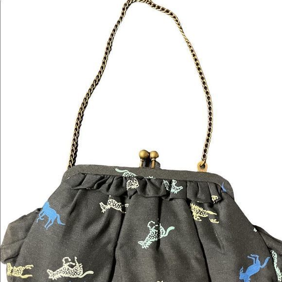 Gap 80% silk kisslock evening bag tuck away chain - running‎ horse design. - Picture 2 of 6